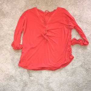 Red orange long sleeve workout tee w tie up back